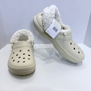 Crocs Classic Fleece Lined Clogs Womens 10 Beige Neutral Pivoting Heel Strap